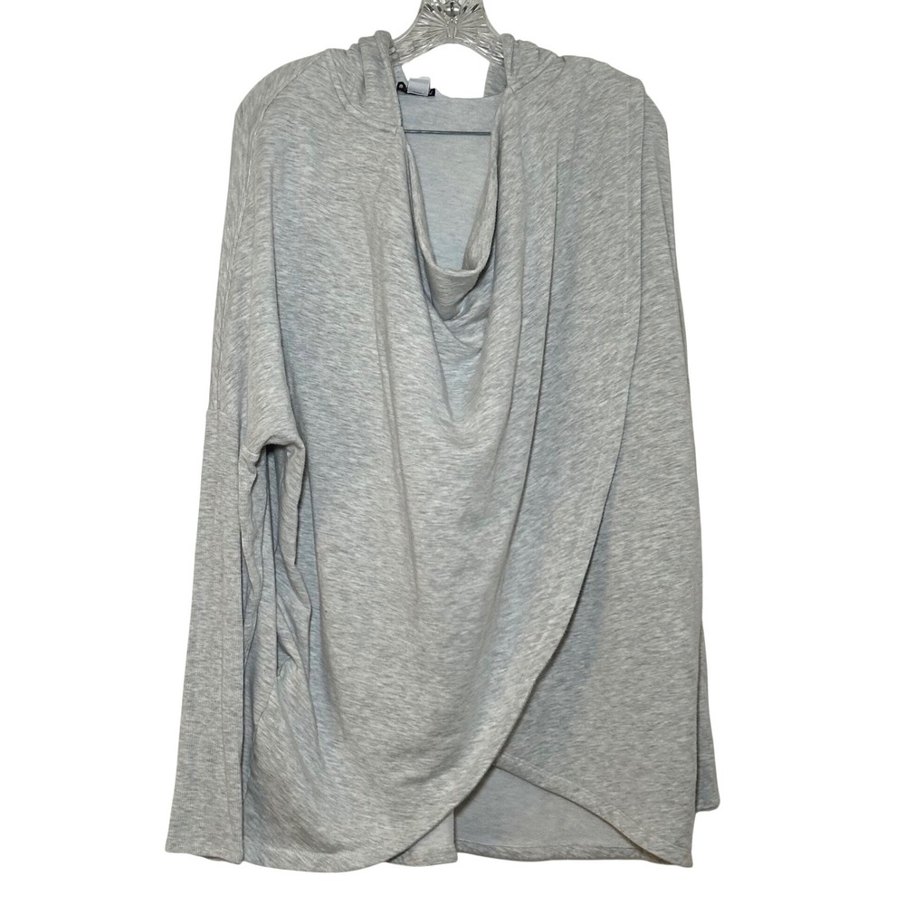 Athleta Purana Wrap Sweatshirt Heather Gray Hooded Cardigan XL lounge minimal